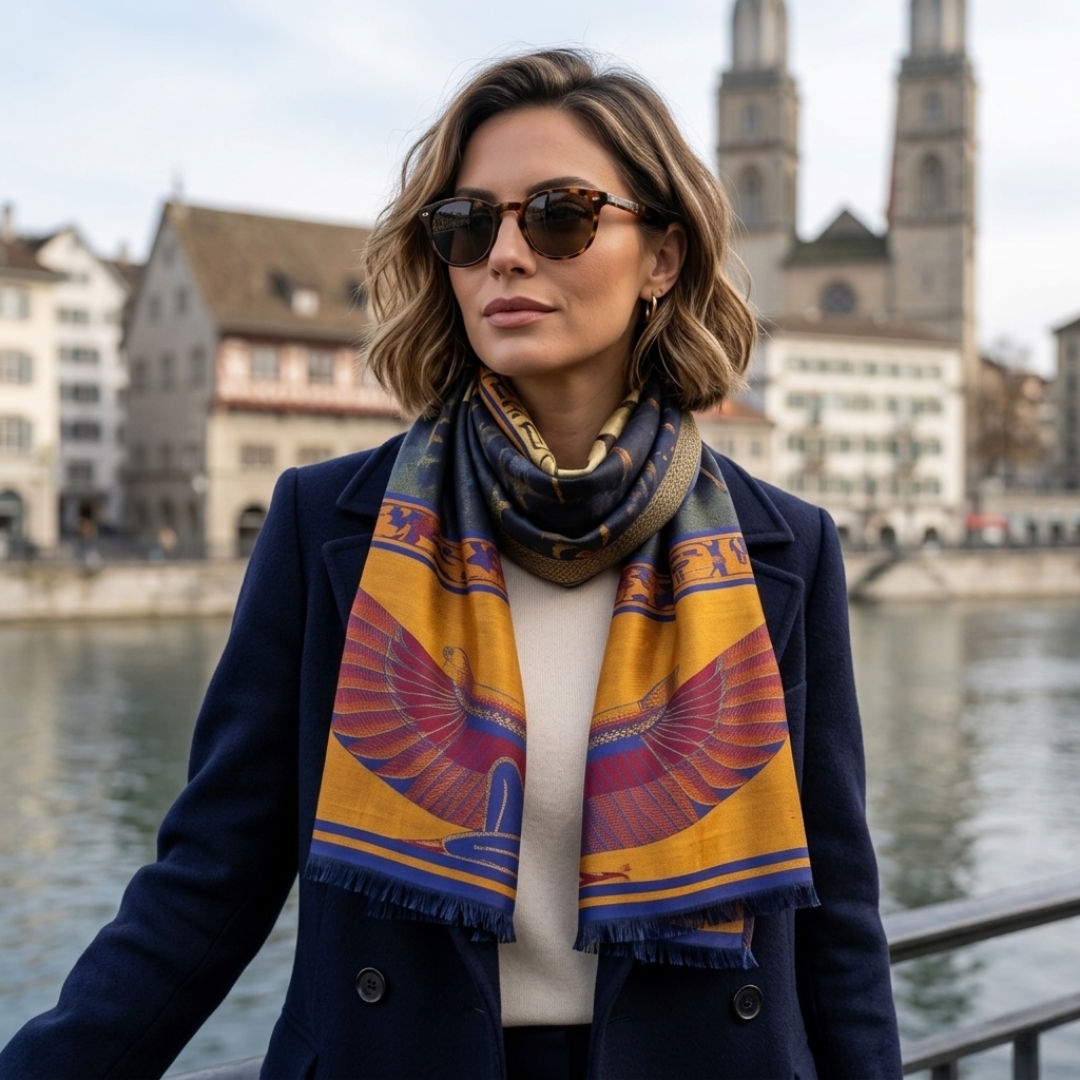 Gold/Grey Isis & Heiroglyphs Modal Scarf
